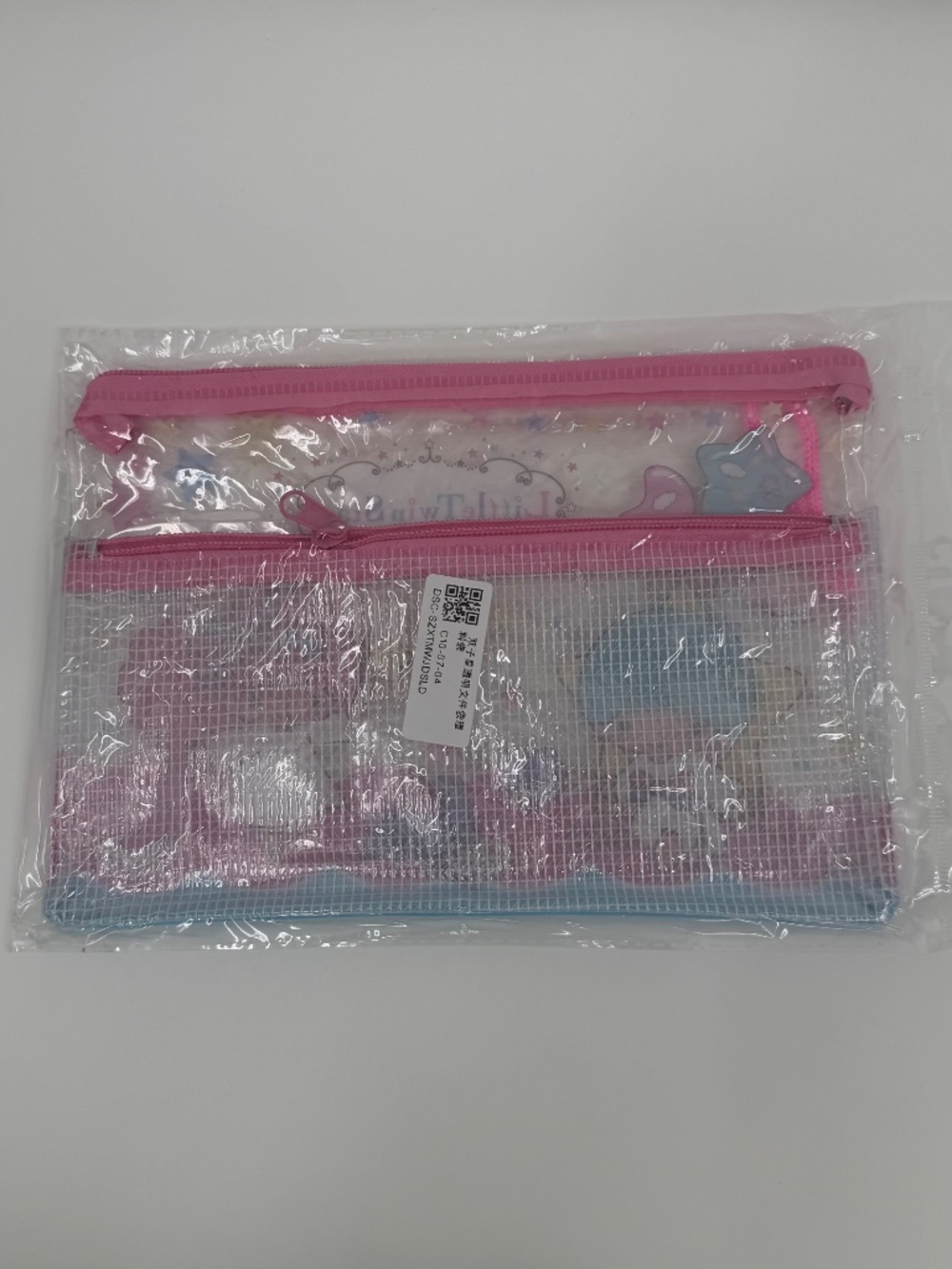 Little Twin Stars PVC Mesh Pouch NEW Bag Zipper Medium Pink Clear - Picture 2 of 8